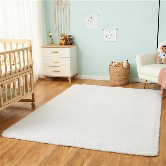 White Fluffy Shag Area Rug 4x6 Soft Plush Carpet for Living Room Bedroom Kids - Picture 4 of 7